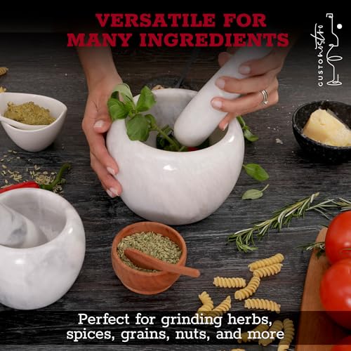 Gusto Nostro Natural Marble Mortar and Pestle Set | 5 Inch - 2.5 Cup Large Mortar Pestle Set for Grinding Herbs, Nuts, Grains | Pesto Grinding and Guacamole Stone Bowl | Marble Spice Crusher - Thumbnail 6