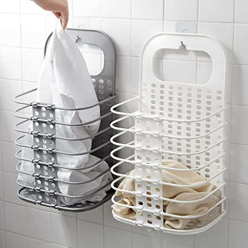 Igikzz 2 Pack Collapsible Laundry Basket Wall-Mounted With Handle Hanging Portable Foldable Laundry Hamper Dirty Clothes Hamper, Free-Punch, Incl 4 Hooks #TOP4
