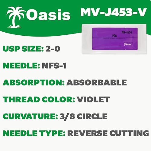 Image of Oasis Vet PGA (Polyglycolic Acid) Surgical Suture, 2-0, (FS-1) 3 /8 24mm Reverse Cutting Needle, 75cm, 12 /Box, Veterinary Use