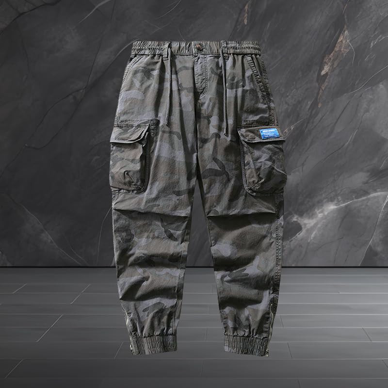 Pantalon cargo ample extensible homme avec revers style camouflage militaire