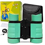 Rayhee Rubber 4x30mm Toy Binoculars for Kids - Bird Watching - Educational Learning - Hunting - Hiking - Birthday Presents - Gifts for Children - Outdoor Play (Light Green)