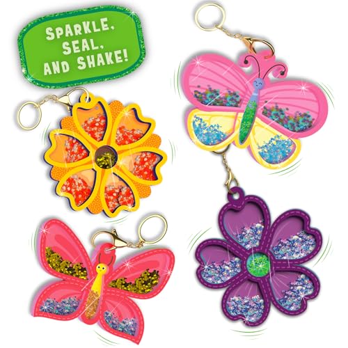 Image of Skillmatics Shake-its - Flowers & Butterflies, Glitter Craft Kit for Kids | DIY Arts & Crafts with Keychains, Mess-Free Activity, Travel Toy, Birthday Gifts for Girls & Boys Ages 4, 5, 6, 7, 8, 9