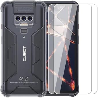 Case for Cubot King Kong Power + [2 Pack] Glass Screen Protector Tempered Film - Transparent Silicone Soft Flexible Bumper Shockproof TPU Protective Cover Shell Clear