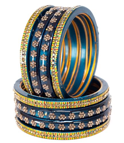 Image of Swara Creations Lah /Lac bangles red color Set, LAHTHI Churi Kundan work for Women and Girls(8 pcs)