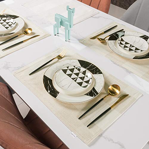 Smile Of Hope Beige White Buffalo Plaid Placemats 12 X 18 Inches Set Of 4, Linen Checkered Double Layer Placemat Decorative Kitchen Table Mats, Waterproof Heat Resistant Durable Cloth Place Mats #TOP3