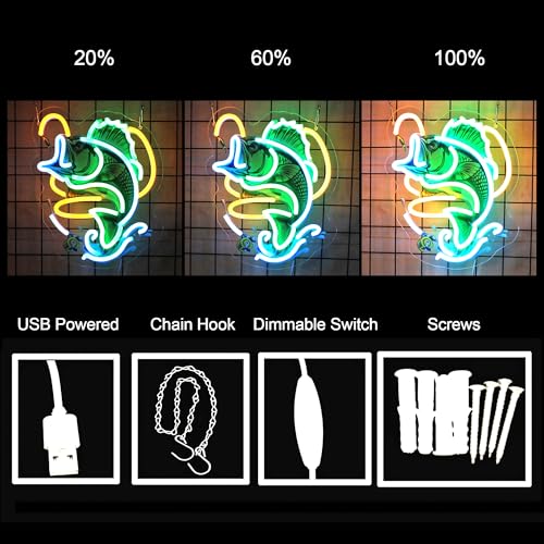 Image of Fishing Neon Sign with UV Printed Backboard, LED Neon Light for Bar, Fishing Room, Man Cave, Garage, Game Room, Nautical Wall Decor