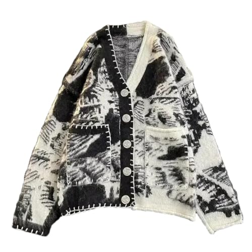 Vintage Tie Dye Knitted Sweaters for Men Cardigan V Neck with Pockets