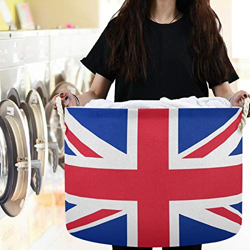 Image of visesunny Collapsible Large Capacity Basket British Flag Clothes Toy Storage Hamper with Durable Cotton Handles Home Organizer Solution for Bathroom, Bedroom, Nursery, Laundry,Closet