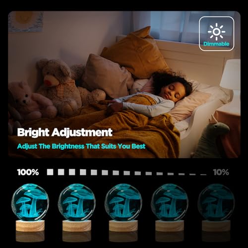 Image of 3D Mushroom Crystal Ball Night Light with Remote Upgraded 3.15 In Mushroom Glass Ball Table Lamps with 16 Color Led Wooden Base for Birthday Xmas Cute Mushroom Room Decor Gifts for Kids Women Teen