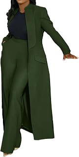 Famnbro Women's 2 Piece Business Suit Set: Long Lapel Blazer Jacket & Straight Leg Pants - Soft Stretchy Outfits