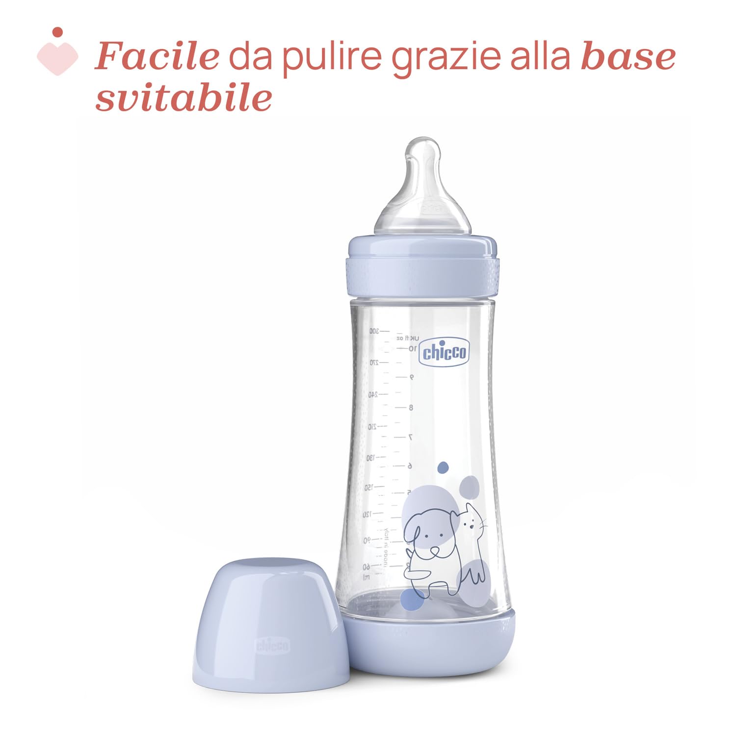 Chicco PERFECT 5 Biberon Anticolica da 300 ml, Biberon Flusso Veloce da 4 Mesi + con Tettarella in Morbido Silicone, Biberon simil seno materno, Biberon anticolica per allattamento misto, Blu