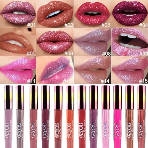 Image of evpct 1Pcs Mauve Matte to Glitter Liquid Lipstick Lip Set Kit, Long Lasting Matte Diamond Glitter Lip Gloss Waterproof, Colorful Sparkly Glossy Metallic Shimmer Sparkle Lipstick for Women 01#