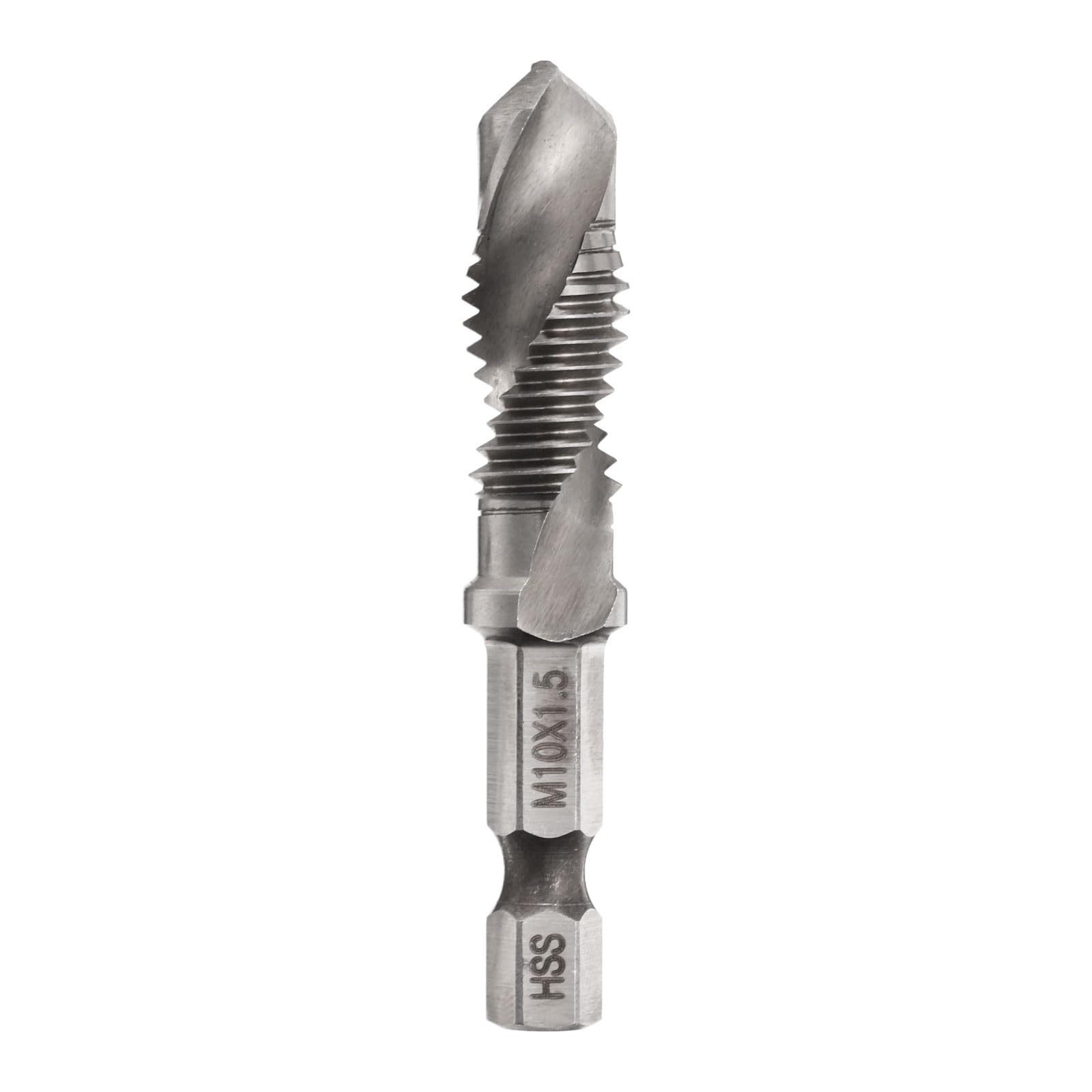 uxcell Combination Drill and Tap Bit, Metric M10 x 1.5 Thread 1/4" Hex Shank, Threading Screw Taps Spiral Flute Machine Drilling Tapping Tool, High