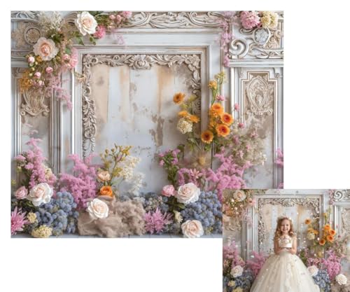 Kate 10x8ft Frame Style Retro Wall Wedding Portrait Photography Backdrops Colorful Fresh and Dried Flowers Romantic Sweetheart Birthday Photo Background