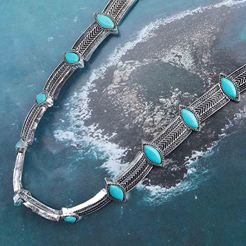 Boho Turquoise Choker Necklace Vintage Turquoise Necklaces Chunky Silver Chain Necklaces Thick Collarbone Necklace Gypsy Necklaces Chain Jewelry for Women Tribal Necklace3