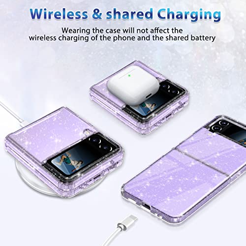 Lamcase For Samsung Galaxy Z Flip 4 Case, Crystal Clear Bling Sparkly Glitter Shiny Hard Pc Anti-Slip Slim Drop Protection Rugged Shockproof Durable Cover For Samsung Z Flip 4 5G 2022, Glitter #TOP4
