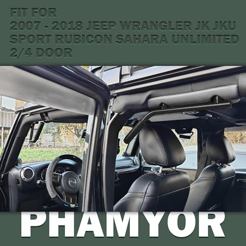 Phamyor Aluminum Alloy Front Grab Bar Grab Handles with Non-Slip Rubber Grip Fit for 2007-2018 Jeep Wrangler JK JKU Sport Rubicon Sahara Unlimited 2/4 Door, 1 Pair, Left & Right, Black by Phamyor - Image 7
