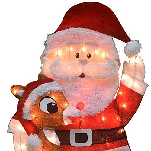Productworks 20307_L2D Pre Lit Fabric Santa Claus And Rudolph 2D Outdoor Holiday Lawn Ornament Christmas Yard Decoration thumb #1