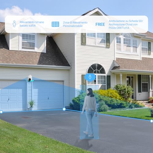 2 telecamere di sorveglianza WiFi esterno 360°, 1080P telecamera IP di sicurezza, visione notturna a colori, AI rilevamento delle persone, monitoraggio automatico dello zoom, audio - Powerline - Immagine 3