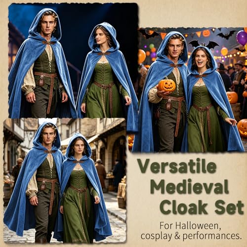 Image of Renaissance Hooded Cloak Set for Men Women Medieval Costume for Halloween