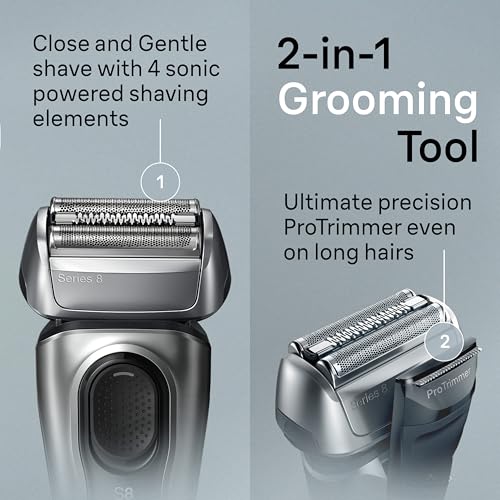 Image of Braun Series 8 Electric Razor for Men, with 4+1 Shaving Elements & Precision Long Hair Trimmer, Close & Gentle Even on Dense Beards, Wet & Dry Electric Razor with 60min Runtime, 8517s Galvano Silver