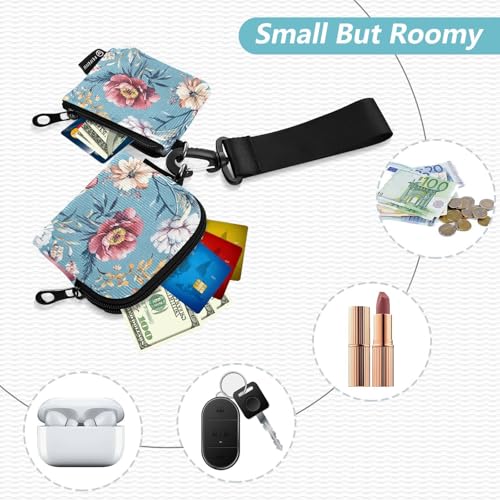 Autumn Flowers Peonies Osteospermum Gladiolus Women's Wallets Card Cases Thin Flat Key Chain Wallet Change Purse with Wristlet Strap for Lady 2 Packs2