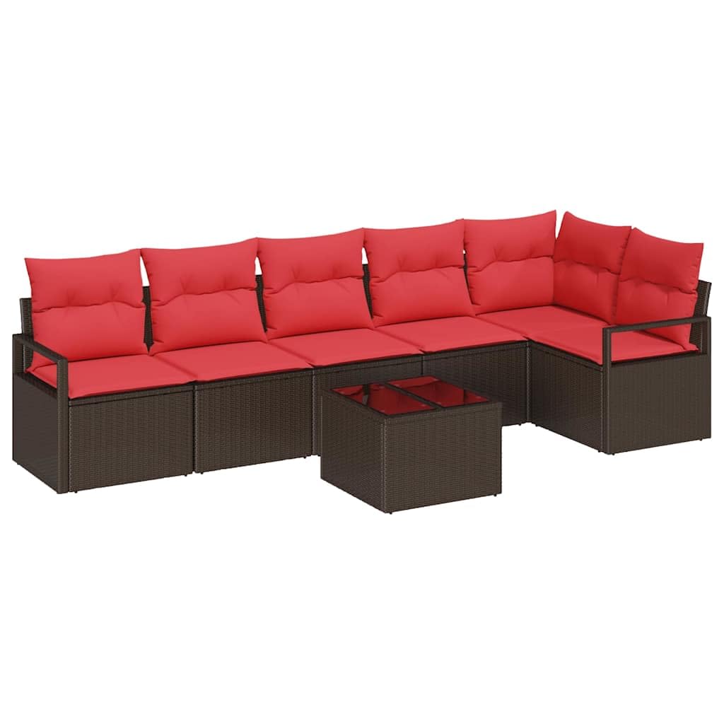 Generisch Gartensofa-Set 7 STK. Braun und Rot Poly-Rattan,Gartensitzmöbel,59.6kg-3355083