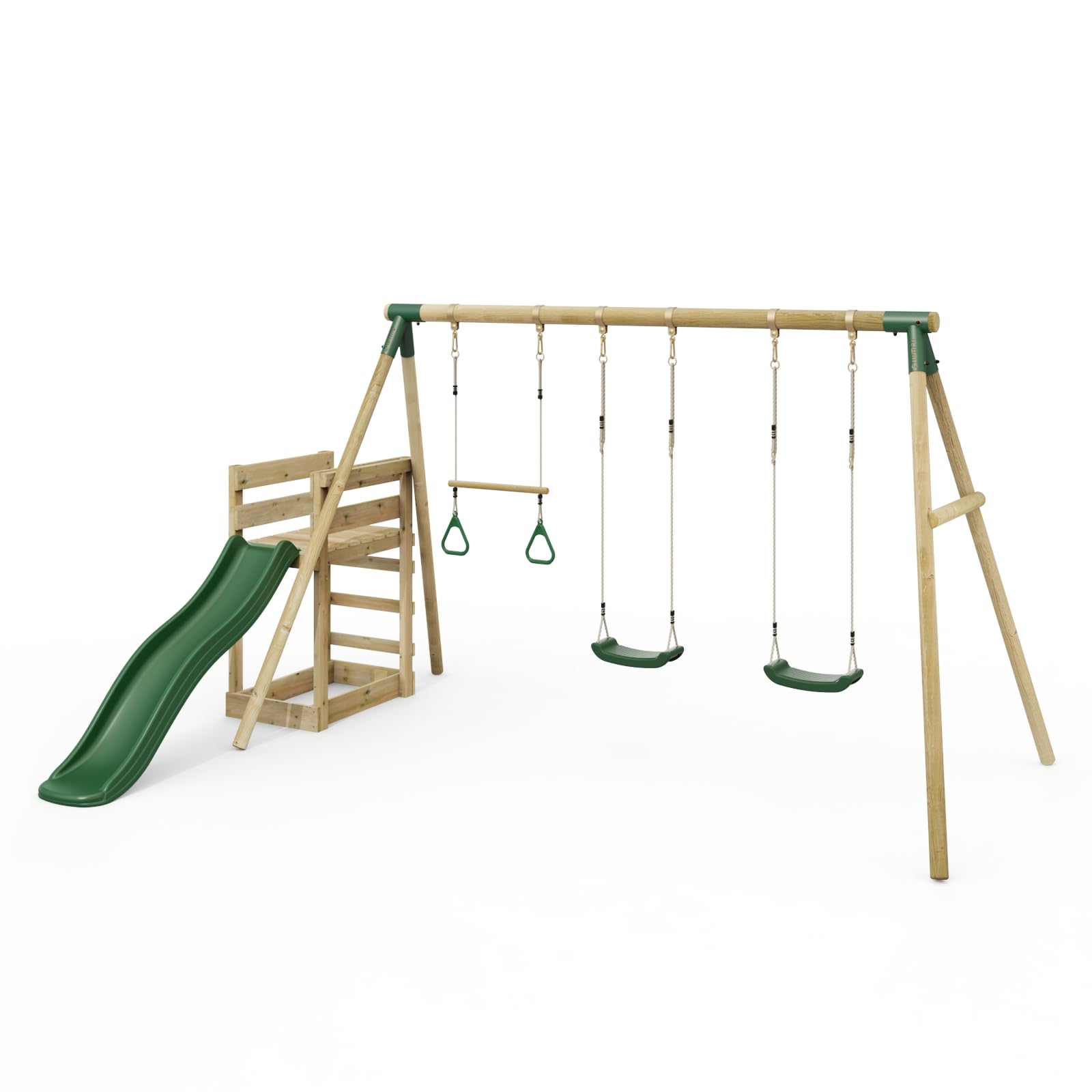 B&Q -  Wooden Swing Set Plus Deck & SlideComet Green