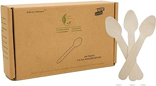 Disposable Mini Wooden Spoons Ice Cream Spoon Small Smapling Spoon Compostable Wooden Cultery Spoons for Coffee, Tea, Dessert, Cake, Honey, Yogurt, Salt, Tasting Spoons (95mm, 200 Counts)