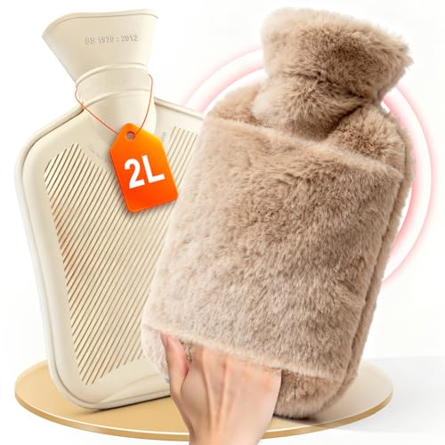 Botella térmica con funda 2L Botella térmica premium mullida Bolsa de agua caliente A prueba de fugas Botellas térmicas (certificadas BS 1970:2012)