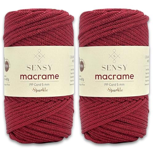 S Sensy 5mm -Premium Polypropylene Macrame Cord 2 Pack DarkRed Sparkle 104y