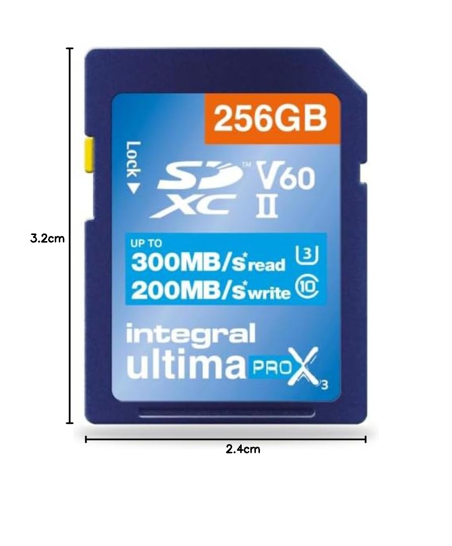 Integral Scheda di memoria SDXC professionale ad alta velocità da 256 GB UHS-II SD V60 fino a 300 MB/s in lettura e 200 MB/s