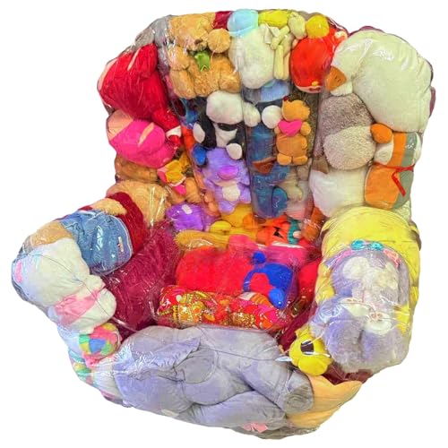 FALESOUL Clear Stuffed Animal Bean Bag Chair Cover for Kids, 35.4x23.6x31.5 in Waterproof PVC Plush Toys Storage Kids Beanbag Chair Cover with Zipper for Children Plush Toys Storage & Organizing