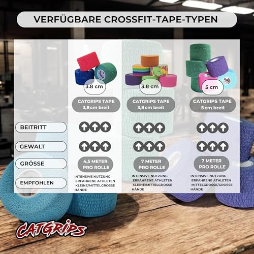 Hook Grip Tape – CATGRIPS – 3 Rollen Crossfit Tape für Finger und Hände – Sicherer Halt beim Weightlifting, WOD und Training – Extra stark haftendes Hookgrip Tape & resistent gegen Chalk