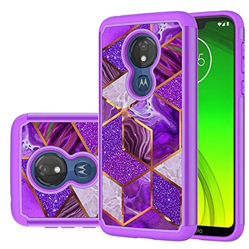 Tothedu Case for Moto G7 Power Case, Moto G7 Supra Case, Moto G7 Optimo Maxx Phone Case, Shock Absorption Dual Layer Heavy Duty Protective Cover Rugged Cases for Motorola Moto G7 Power (Purple/Marble)