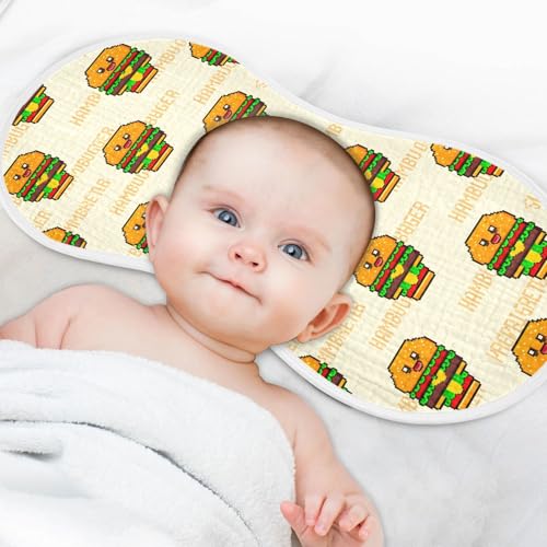 Pixel Burger Pattern Muslin Burp Cloths for Baby 4-Layer Absorbent Cotton Large 22" x 11" Soft Spit Up Rags for Newborns Boys Girls, 2 Pack4