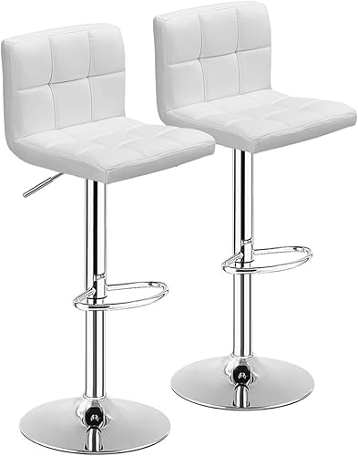 Miniatura 69 de COSTWAY Juego de 2 taburetes de bar, modernos taburetes de bar giratorios de altura ajustable de piel sintética con respaldo, altura de mostrador