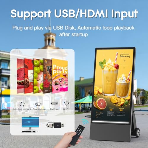 Image of MWE 43 Inch Outdoor Digital Signage Display, Portable Battery Powered High Brightness Screen Advertising Display Kiosk, Movable Waterproof Digital Poster, Android Kiosk