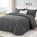 Exclusivo Mezcla Quilts King Size Bedding Set with Stitched Grid Pattern, Lightweight Summer Grey Bedspreads Coverlets Bed Cover for All Seasons (1 Quilt and 2 Pillow Shams)