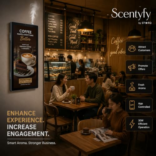 Image of SCENTYFY by STARQ ADScent Smart Advertising Aroma Diffuser with Digital Display, Commercial Scent Marketing Machine for Retail Stores, Hotels, Offices & Showrooms with 500ml Starter Perfume