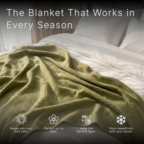 Image of GOTS Certified 55 inchX60 inch Throw 100% Organic Cotton Waffle Blanket- Green | Premium Waffle Blankets & Throws for Bed, Throw Blanket for Couch, Modern & Cozy Blanket, All Season, Comfy and Soft Blankets