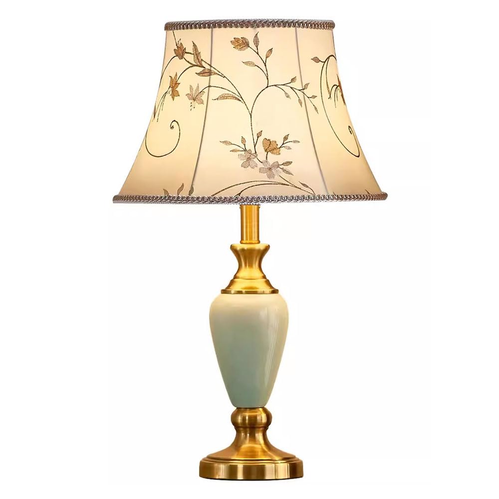 SANBDDLYY Chinese Style Ceramic Table Lamp Embroidered Fabric Lampshade for Bedroom and Living Room