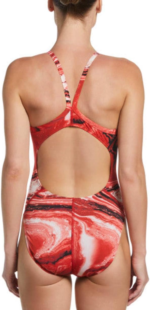 Nike Women's Hydrastrong Crystal Wave Print Racerback Swimsuit One Piece-University Red (Size 28)