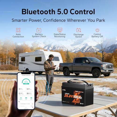 Image of LiTime 24V 100Ah Mini Bluetooth Lithium Battery with 20A Charger, Group 31+, 6000+ Deep Cycles, Low-temp Cutoff Protection, Perfect for Off-grid RV Home Energy Storage