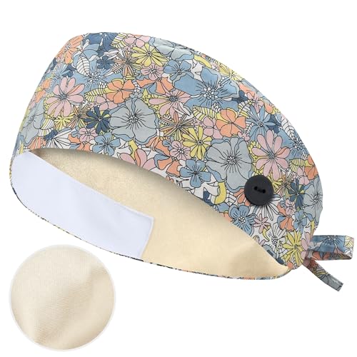 Image of QBA Adjustable Working Cap with Button, Cotton Working Hat Sweatband, Elastic Bandage Tie Back Hats for Women & Men, One Size
