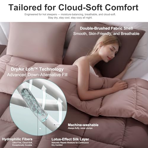 Image of KASENTEX Queen Comforter Set, Reversible,Goose Down Alternative,All Season | 250 GSM Fill, Ultra-Soft, Lightweight, Machine Washable, 1 Comforter + 2 Pillow Shams, Twilight Mauve /Pale Mauve