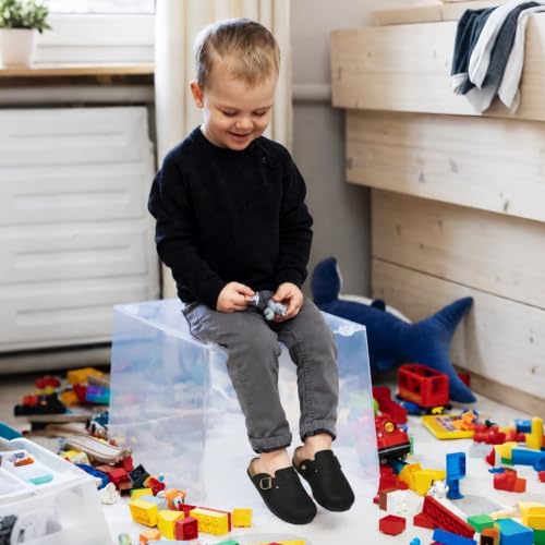 Image of Kids Clogs for Boys Girls Genuine Suede Leather Potato Slide Adjustable Buckle Indoor Outdoor Slippers