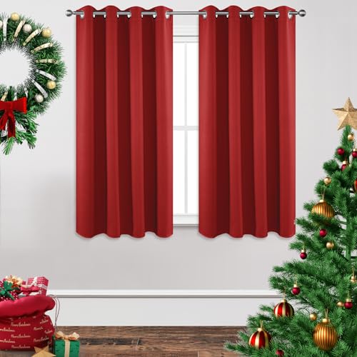 Image of Joydeco Blackout Curtains 63 inch Length 2 Panels Set, Thermal Insulated Long Curtains & Drapes 2 Burg, Room Darkening Grommet Drapes for Bedroom Living Room Windows (W52 x L63 Inch, Red)