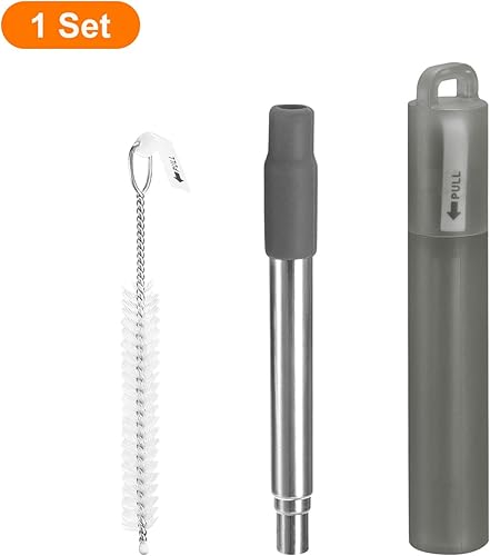 Miniatura 3 de uxcell 1 juego de popotes de metal reutilizables, de 3.7 a 8.3 pulgadas, popote telescópico portátil de acero inoxidable, boquilla de silicona para