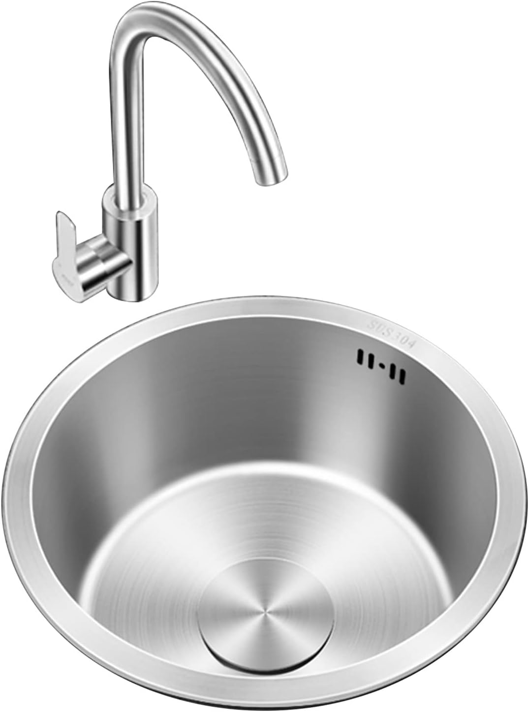 Silver Stainless Steel Sink Kitchen Round Sink Bar Sink Studio Sink Silver Faucet Coffee Corner Sink Complete Accessories/Silver/40Cm